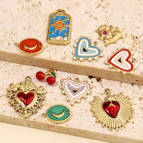 Diy Joyería Fabricación Charms Colgantes Acero Inoxidable Esmalte Corazón Luna Navidad Tarot Para Collar Pulsera Accesorios