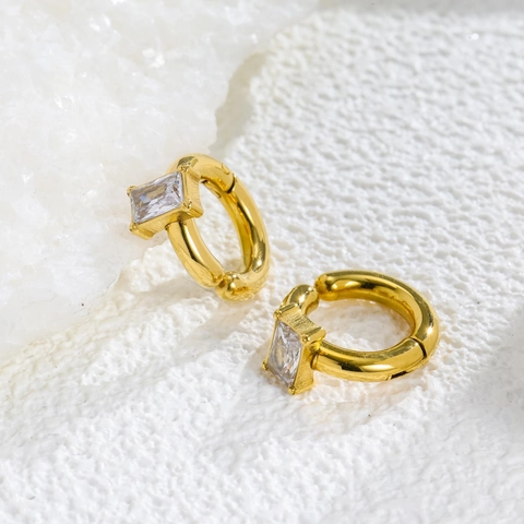 Minimalistische Titaniumstaal 18K Vergulde Rechthoekige Zirconia Ring Oorbellen Voor Vrouwen Geometrische Sieraden