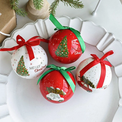Palle Di Natale Schiuma Plastica Auto Retrò Stampa Albero Con Fiocco Nastro Per Decorazione Festa Di Vacanza Casa