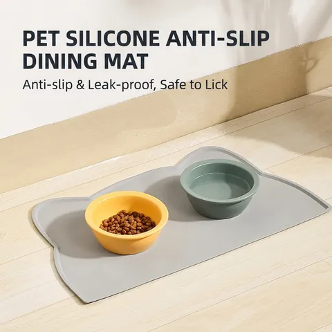 Pet Placemat Silicone And PU Leather Spill Proof Waterproof Anti Slip Washable For Cats Dogs Cat Head Cloud Shape