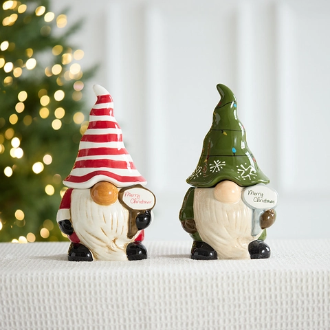 Nutcracker King Gnome Christmas Ceramic Candy Storage Jar With Lid Glazed Decorative Holiday Desktop Container Ornament