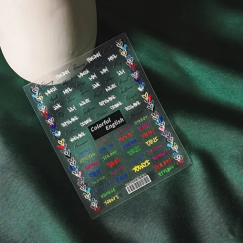 Autocollants Pour Ongles Mots Anglais Colorés Et Cœurs Auto-adhésifs Gaufrés Décoration De Manucure Bricolage