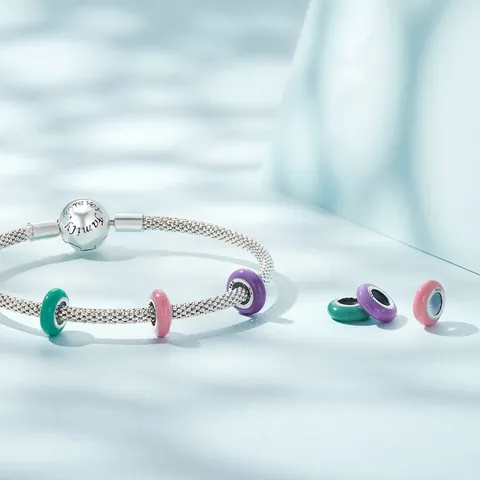 925 Sterling Silver Beads Silicone Spacer Charm Enamel Colorful DIY Bracelet Jewelry Making Accessory