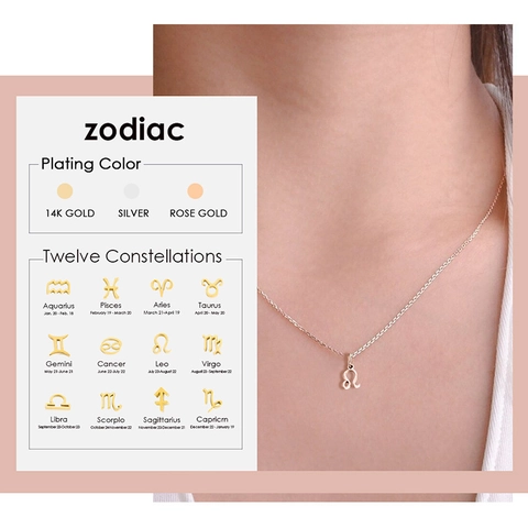 Stainless Steel Zodiac Sign Pendant Necklace For Women Gold Silver Twelve Constellation Leo Virgo Aries Fashion Jewelry