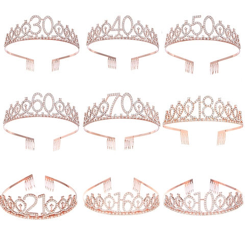 Tiara Di Compleanno Corona Lega Rhinestone Scintillante Cristallo Cerchietto Con Pettini Per Capelli Donne Festa