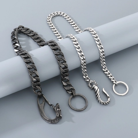 Chaîne De Pantalon Pour Hommes Acier Inoxydable Punk Rétro Boucle Tête De Dragon Chaîne Cubaine Bijoux De Taille Hip Hop