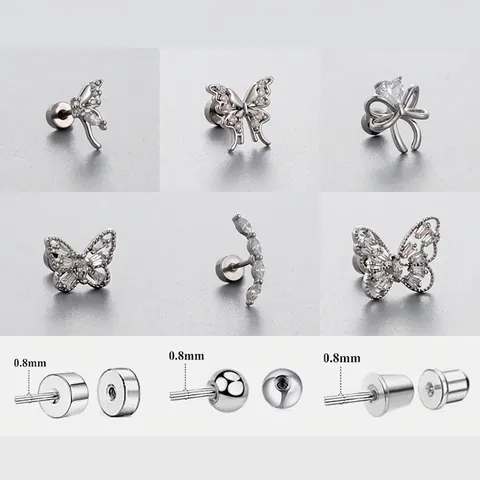 Titanium Steel Zirconia Butterfly Cartilage Stud Earrings Minimalist Niche Design Screw Back Ear Bone Nail Jewelry For Women
