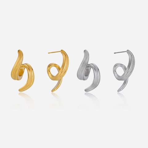 Pendientes de Aro en Espiral de Acero Inoxidable Chapado en Oro de 18K Modernos Pendientes de Botón Geométricos Mujer