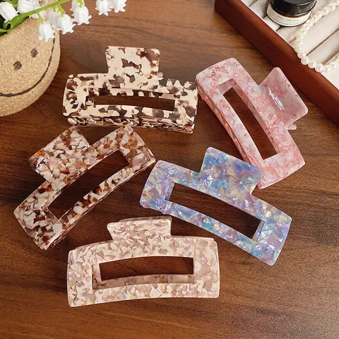 Pinza Para El Cabello De Acetato Rectangular Grande Hueca Mármol Carey Clip De Tiburón Francés Retro Elegante Para Mujeres