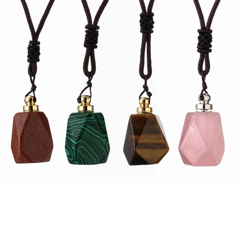 Collana con Ciondolo a Bottiglia di Olio Essenziale in Pietra Naturale di Rame Vintage Bottiglia per Aromaterapia Unisex