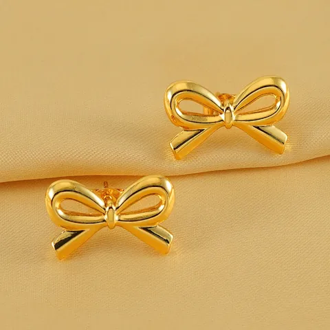 Pendientes De Botón Con Lazo Elegantes Para Mujer Joyas De Acero Inoxidable Chapado En Oro De 18K Estilo Dulce