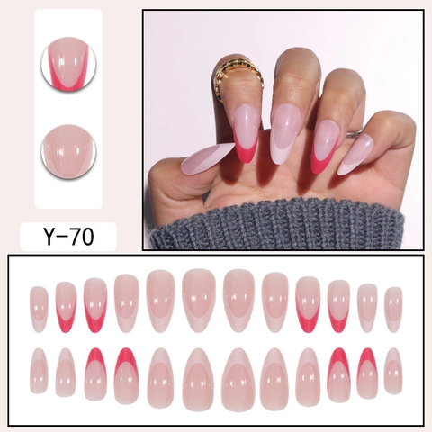 Unghie Finte Francesi Forma Mandorla Press On Nails Colori Contrastanti Lunghe Per Donne Ragazze Rosa Nude
