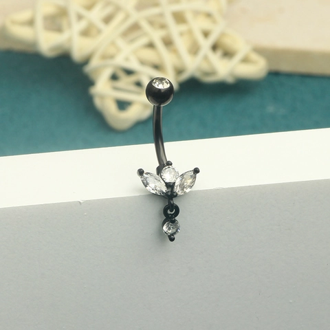 Belly Button Rings Black Stainless Steel Cubic Zirconia Navel Piercing Heart Moon Devil Gothic Punk Body Jewelry For Women