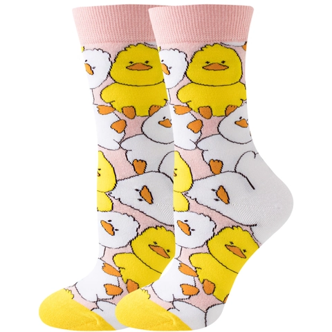 Cartoon Animal Fruit Patterned Cotton Knit Crew Socks Sweat Wicking Soft Casual Trendy Unisex Hosiery