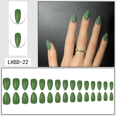 Olive Green Press On Nails Almond Shape Short Glossy Solid Color Artificial Plastic False Nails For Women Manicure