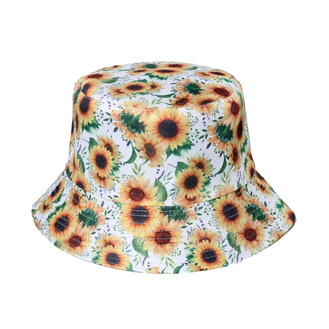 Sunflower Print Bucket Hat Polyester Sun Protection Wide Brim Summer Outdoor Casual Fashion For Women