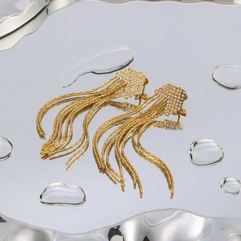 Strass Quasten Ohrhänger Edelstahl 18K Vergoldet Geometrische Kette Drop Eleganter Schmuck Für Damen