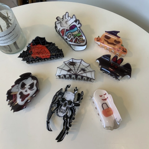 Pinzas Para El Cabello De Halloween Acrílico Calabaza Fantasma Murciélago Corazón Telaraña Accesorios Para El Pelo Fiesta Mujer