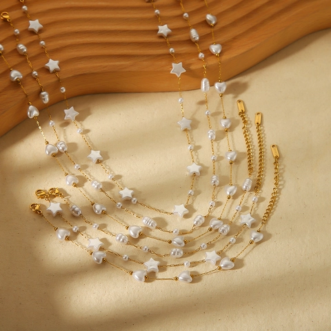 Heart Star Artificial Pearl Necklace Bracelet Stainless Steel 18K Gold Plated Versatile Elegant Fashion Jewelry For Women Girls Gift