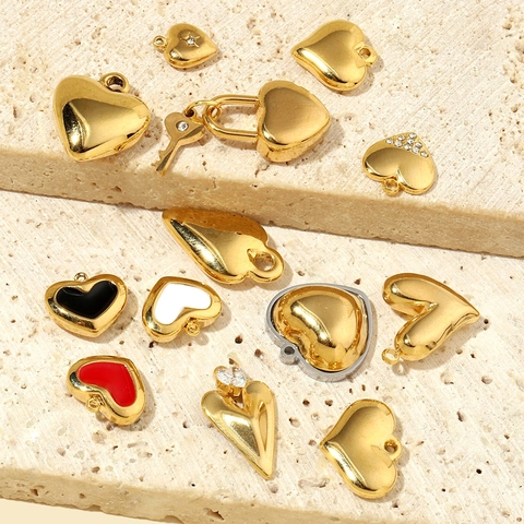 Heart Pendants DIY Jewelry Making Accessories Stainless Steel French Vintage Enamel Rhinestone Heart Lock Key For Women