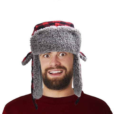 Winter Trappermütze Kariertes Muster Kunstpelzfutter Ohrenklappen Winddicht Warm Outdoor Skimütze Baumwolle Polyester