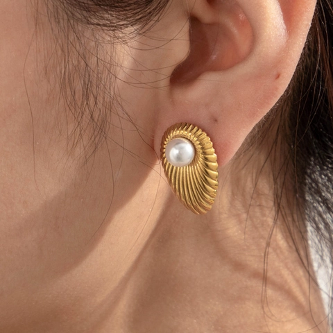 Stainless Steel Earrings For Women Vintage Bohemian Gold Plated Heart Shell Geometric Stud And Drop Jewelry Accessories