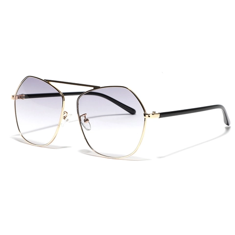 Lunettes De Soleil Polygon Surdimensionnées Métal Double Pont Style Aviateur Verres Dégradés UV400 Pour Femmes Et Hommes