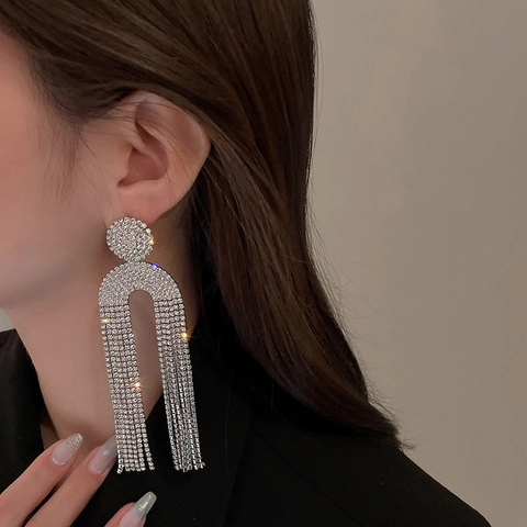 Orecchini A Nappa Con Strass A Forma Di U Con Perno In Argento Sterling 925 Lunghi Pendenti In Rame Per Donna Matrimonio