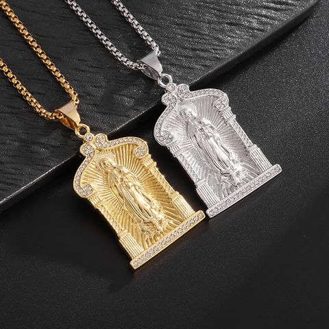 Collar Con Colgante De La Virgen María Estilo Hip Hop Acero De Titanio Chapado En Oro De 18K Joyería Religiosa