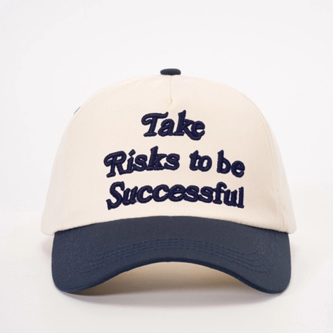 Baseball Cap With Risks To Be Successful Letter Embroidery Contrast Color Adjustable Outdoor Sport Sun Hat