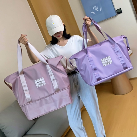Large Capacity Oxford Cloth Travel Bag Women Expandable Bottom Duffel Bag Waterproof Gym Sports Fitness Yoga Bag Casual