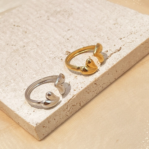 Fashion Titanium Steel Double Heart Open Ring For Women Adjustable Gold Silver Plated Valentine Day Jewelry Gift