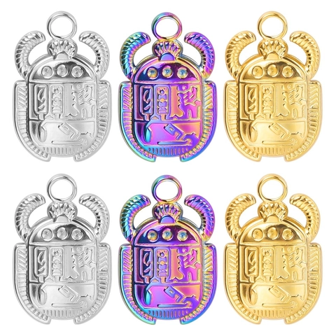 Pendente Scarabeo Egiziano Acciaio Inossidabile 304 Placcato Oro 18K Accessorio Per Creazione Gioielli Fai Da Te Per Collana