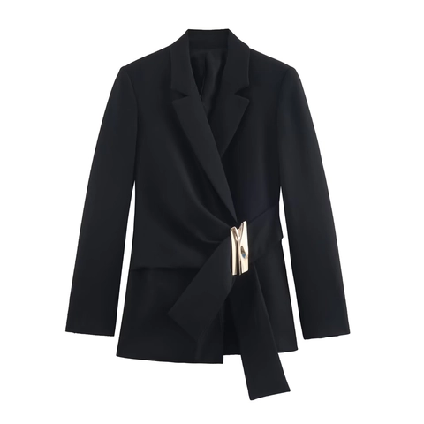 Women Blazer And Wide Leg Pants Office Lady Business Commute Elegant Solid Color Long Sleeve Gold Buckle Formal