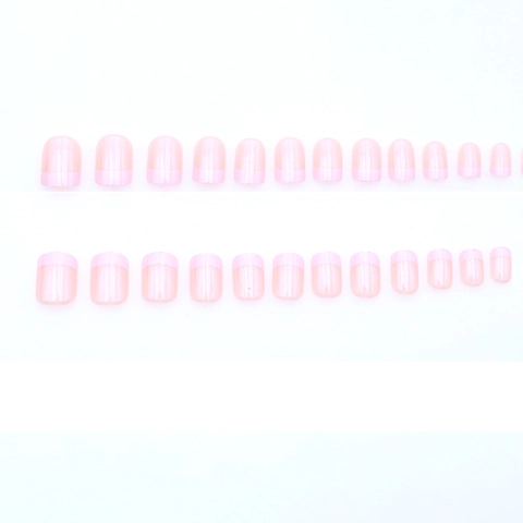 Unghie Finte French Manicure Corte Quadrate Rosa Lucide Per Donna Uso Quotidiano Copertura Completa Manicure Artificiale