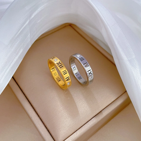 Minimalist Roman Numeral Stainless Steel Ring With Zircon Inlay Polished Elegant Fashion Jewelry For Men And Women