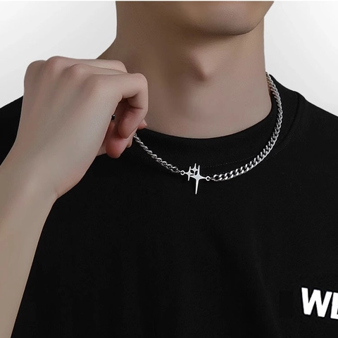 Ster Kruis Hanger Ketting Titanium Staal Cubaanse Schakelketting Hip Hop Mode Sieraden Voor Heren Dames Zilverkleur
