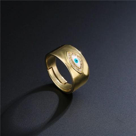 Evil Eye Open Ring Copper Gold Plated Micro Pave Zircon Adjustable Jewelry Trendy Ins Style For Women Lucky Charm Gift