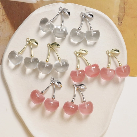 Kirschförmige DIY-Schmuckanhänger Resin-Alloy Charms Fruchtstil Ohrring Halskette Zubehör Handgefertigte Komponenten