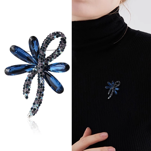 Korean Fashion Alloy Dragonfly Bow Brooch For Women Sparkling Rhinestone Inlaid Corsage Clothing Accessories Luxury Jewelry