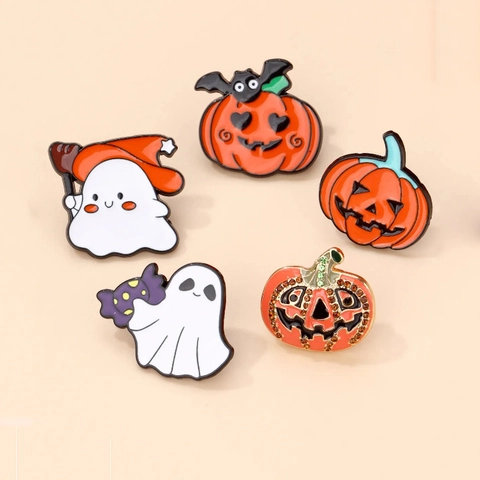 Spilla Halloween Smalto Pin Zucca Fantasma Pipistrello Lega Decorazione Festa Regalo