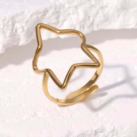 Anillo Abierto Ajustable De Estrella Hueca De Acero Inoxidable Para Mujer Joyería De Moda Minimalista