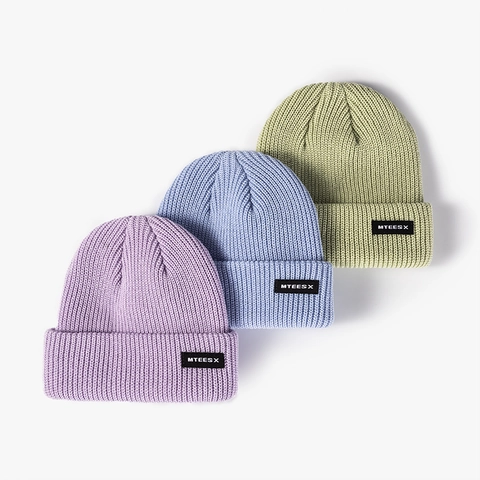 Knitted Beanie Hat Acrylic Warm Winter Ribbed Cuff With Letter Patch Casual Unisex Solid Color Skull Cap