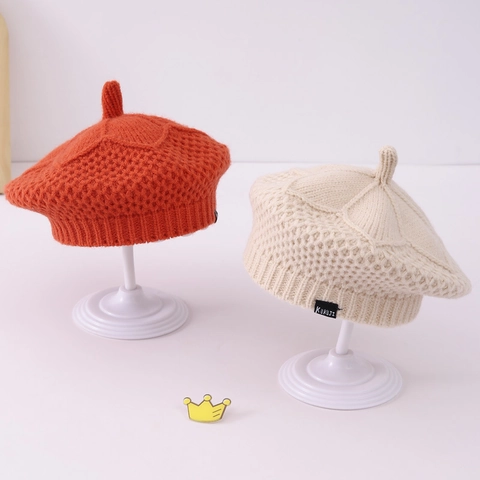 Berretto In Maglia Di Acrilico Per Bambine Forma Di Zucca Colore Solido Accessori Invernali Caldo