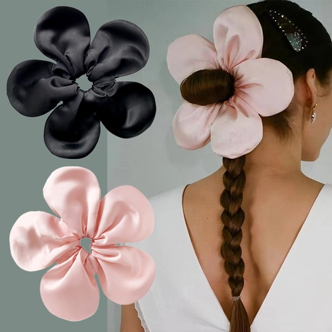 Coleteros De Flores Extragrandes Tela De Satén Elásticos Para El Cabello Soporte Para Cola De Cavallo Para Mujeres