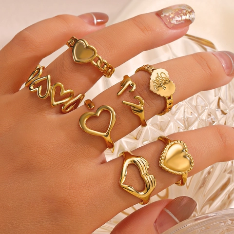 Heart Shaped Stainless Steel Rings 18K Gold Plated Adjustable Open Finger Ring Women Minimalist INS Style Hip Hop Jewelry