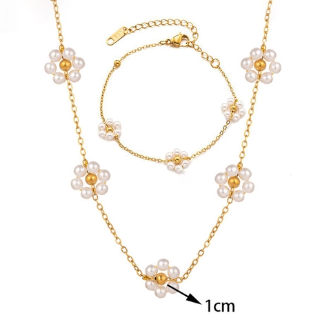 Collana E Bracciale In Acciaio Inossidabile Da Donna Elegante Pendente A Fiore Di Perla Artificial Catena Regolabile Stile Francese Accessorio