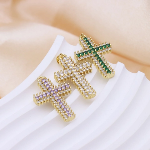 Women's Fashion Copper Rhinestone Cross Pendant Necklace Gold Color O-chain Jewelry For Daily Party Religious Style