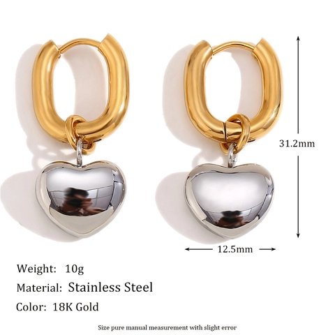 Herz Anhänger Creolen Bicolor Edelstahl 18K Vergoldet Minimalistischer Modeschmuck Für Damen Elegantes Design