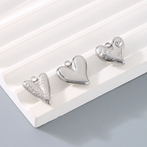 Stainless Steel Heart Pendants 3D Hammered Smooth For DIY Jewelry Making Necklace Bracelet Minimalist